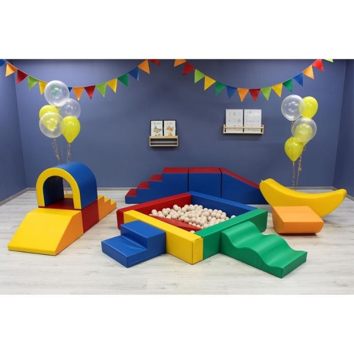 IGLU Soft Play Party Set in multi-colour, complete foam play equipment set with ball pit and slide for ages 1 to 9