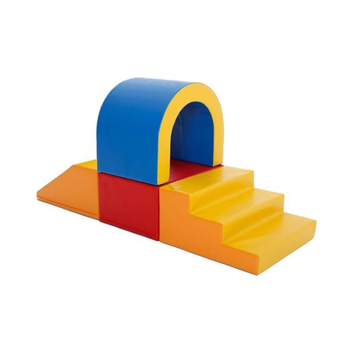 All four colour options for the IGLU Soft Play Imagination Tunnel: white, multi-colour, grey/white, and beige/white foam soft play sets