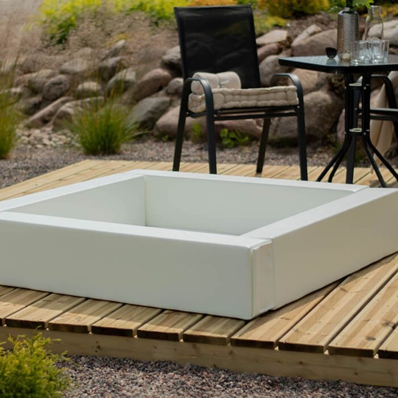 IGLU Soft Play Square Ball Pit in white set up outdoors, showing the full 51-inch square foam ball pit ready for indoor or outdoor use