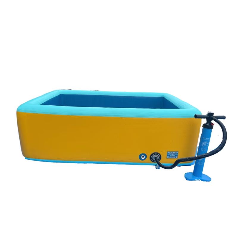 TFH Heavy Duty Inflatable Ball Pool shown with its inflation pump attached, highlighting the durable drop-stitch construction of this sensory ball pit