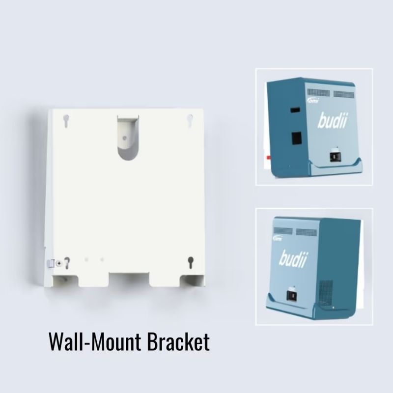 Budii interactive sensory projector wall-mount bracket, showing installation for motion-activated wall and floor projection