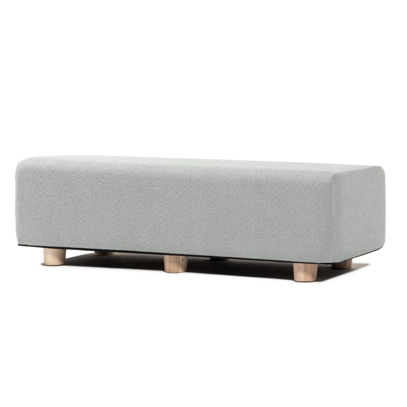 Jaxx Caya Flexible Seating Bench in silver boucle, a modular bench seating option for offices and reception areas