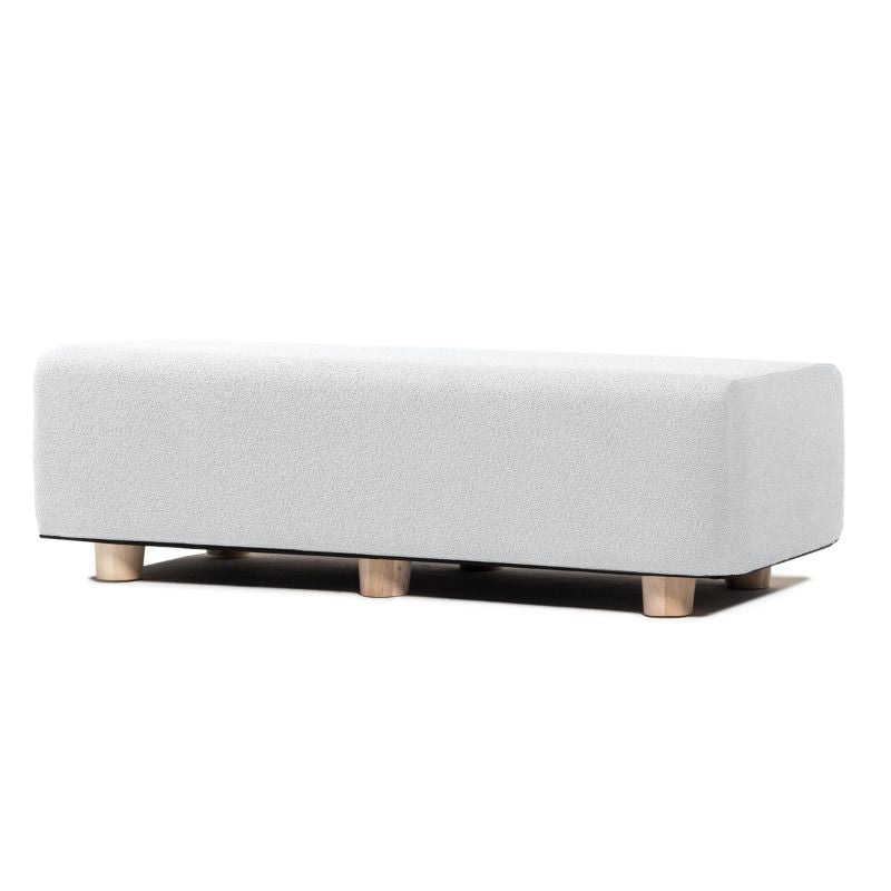 Jaxx Caya Flexible Seating Bench in white boucle, a modular bench seating option for schools and offices