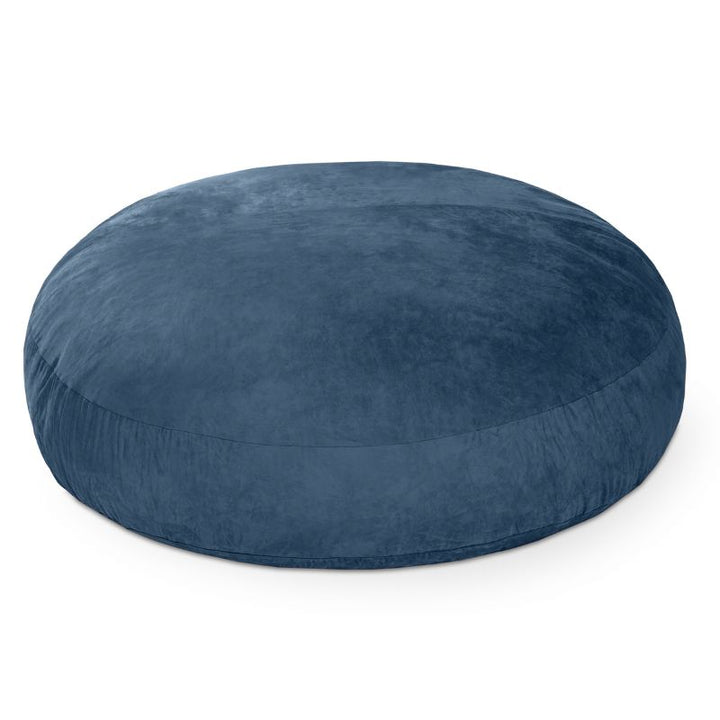 Jaxx Cocoon 6ft bean bag chair in navy microsuede shown flat as a crash pad, a calming oversized sensory seat
