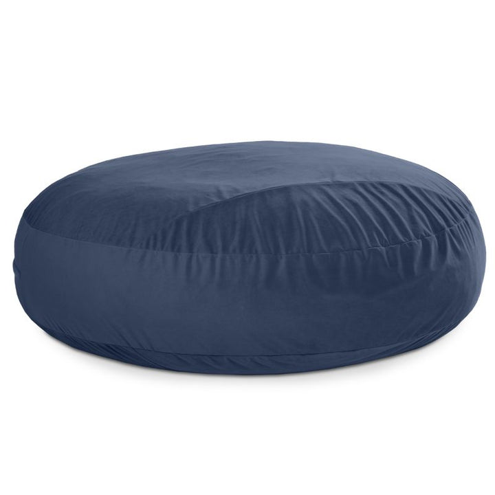 Jaxx Cocoon 7ft XL bean bag chair in blue lush velvet shown flat, a calming oversized deep pressure seat
