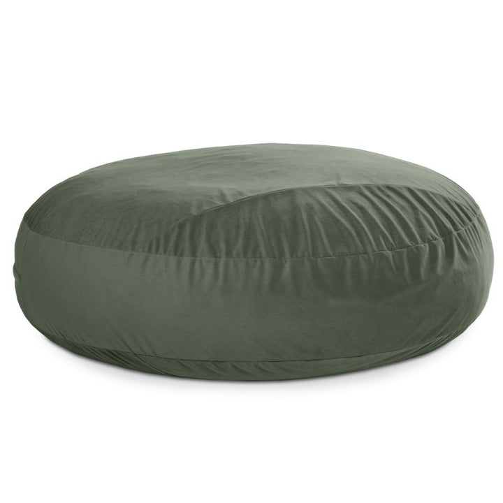 Jaxx Cocoon 7ft XL bean bag chair in green lush velvet shown flat, an extra-large deep pressure crash pad