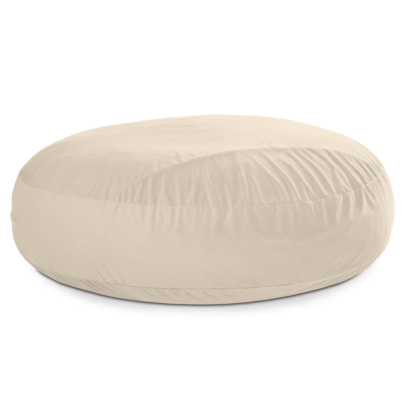 Jaxx Cocoon 7ft XL bean bag chair in ivorylush velvet shown flat, a soft oversized sensory lounger