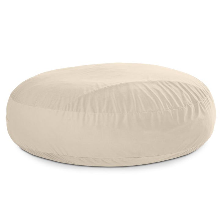 Jaxx Cocoon 7ft XL bean bag chair in ivorylush velvet shown flat, a soft oversized sensory lounger