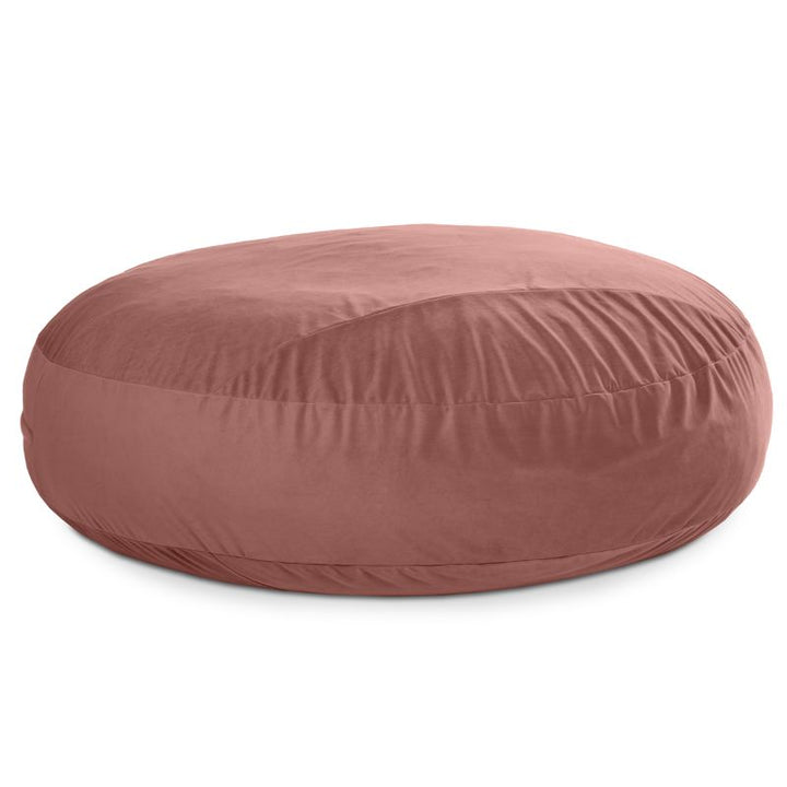 Jaxx Cocoon 7ft XL bean bag chair in mauve lush velvet shown flat, an extra-large sensory crash pad