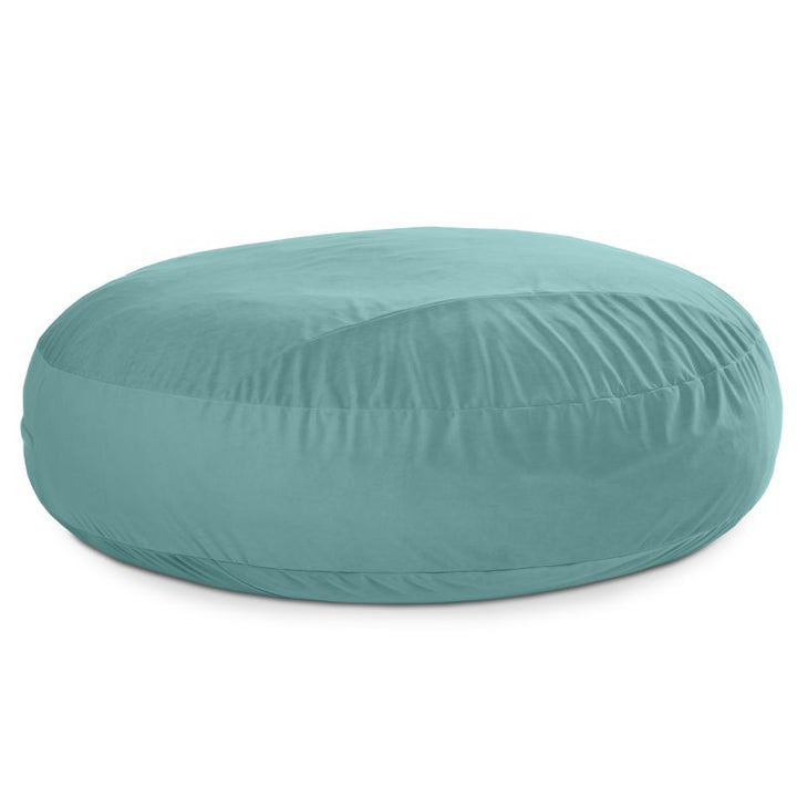 Jaxx Cocoon 7ft XL bean bag chair in turquoise lush velvet shown flat, an extra-large sensory lounger