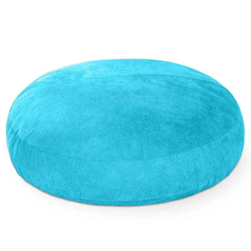 Jaxx Cocoon microsuede bean bag chair in aqua, a round deep pressure sensory seat for schools and therapy spaces
