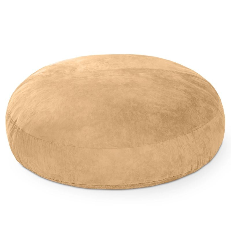 Jaxx Cocoon microsuede bean bag chair in camel, a round deep pressure sensory seat for calm corners and sensory rooms
