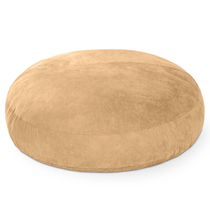 Jaxx Cocoon microsuede bean bag chair in camel, a round deep pressure sensory seat for calm corners and sensory rooms