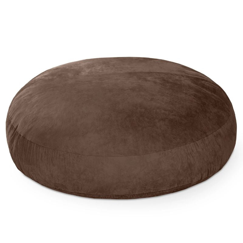 Jaxx Cocoon microsuede bean bag chair in chocolate brown, a round sensory seat for calm corners and family rooms