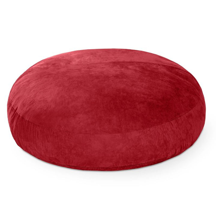 Jaxx Cocoon microsuede bean bag chair in cinnabar red, a round sensory seat for calm corners and classrooms