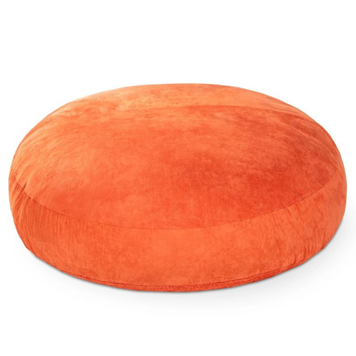 Jaxx Cocoon microsuede bean bag chair in mandarin orange, a round sensory seat for schools and therapy rooms
