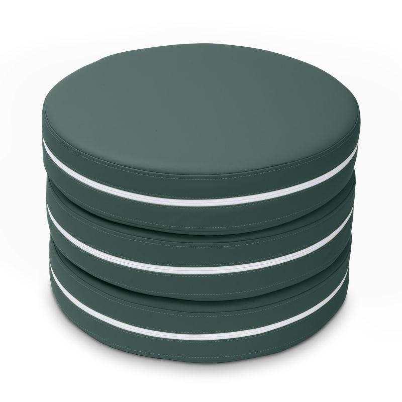 Jaxx Kirkwood stacking floor cushions in dark forest green, a set of three stackable classroom seating circles
