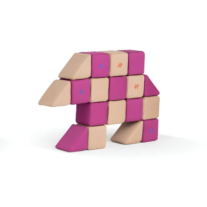A bear-shaped figure built from JollyHeap Basic Set magnetic foam blocks, demonstrating the range of animal builds possible with this soft play block set.