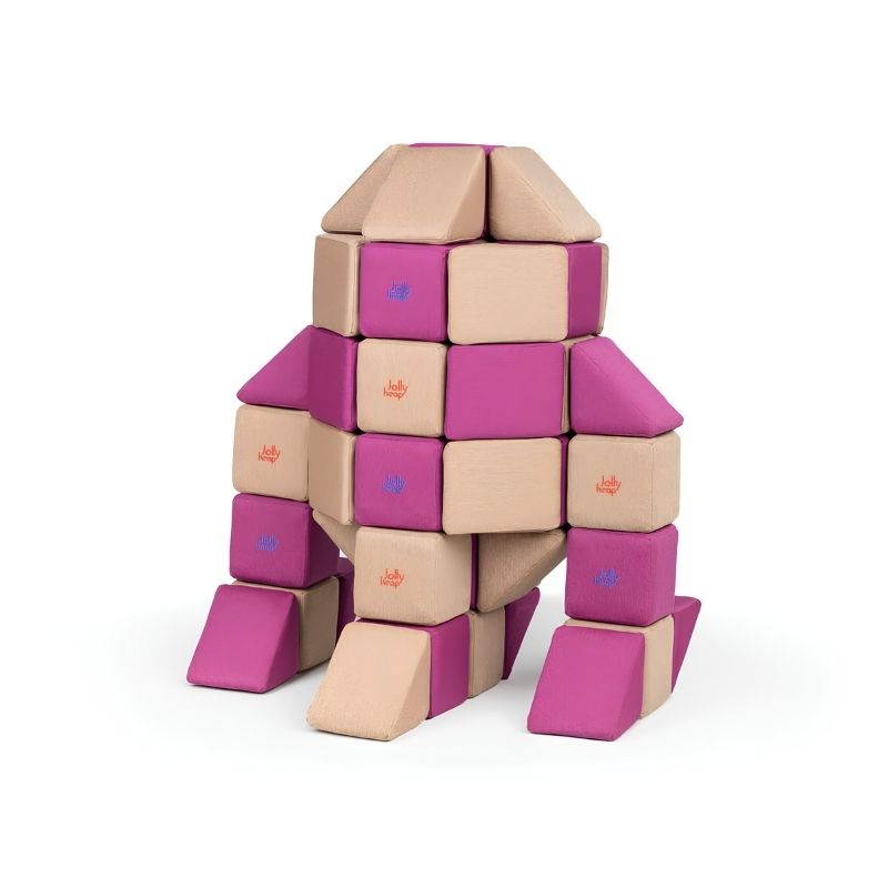 A robot-shaped structure built from JollyHeap Basic Set magnetic foam blocks, showing another creative build option within this soft play set for schools and homes.