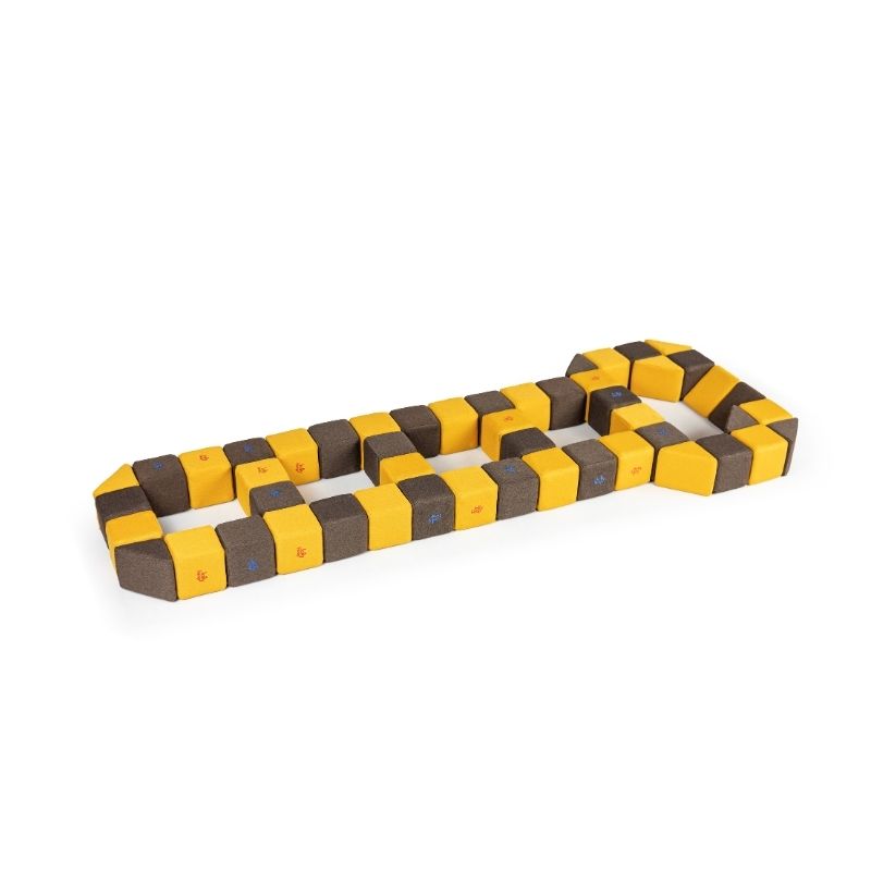A winding flat path built from JollyHeap Medium Set magnetic soft blocks laid out on the floor