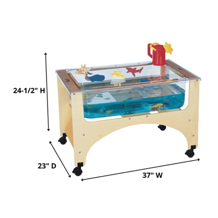 Jonti-Craft See Thru Sensory Table 24-1/2" High dimension diagram showing the 37"W x 23"D x 24.5"H measurements of this clear acrylic preschool sensory table