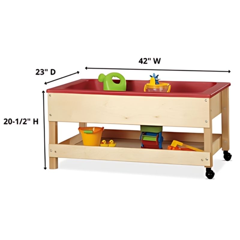 Jonti-Craft Toddler Sensory Table with Shelf 20" High dimension diagram showing the 42"W x 23"D x 20-1/2"H measurements of this KYDZStrong Baltic Birch classroom sensory table