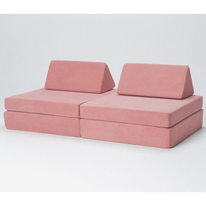 Kiddie Couch modular kids play couch in Blush Pink colour, showing the microvelvet fabric finish