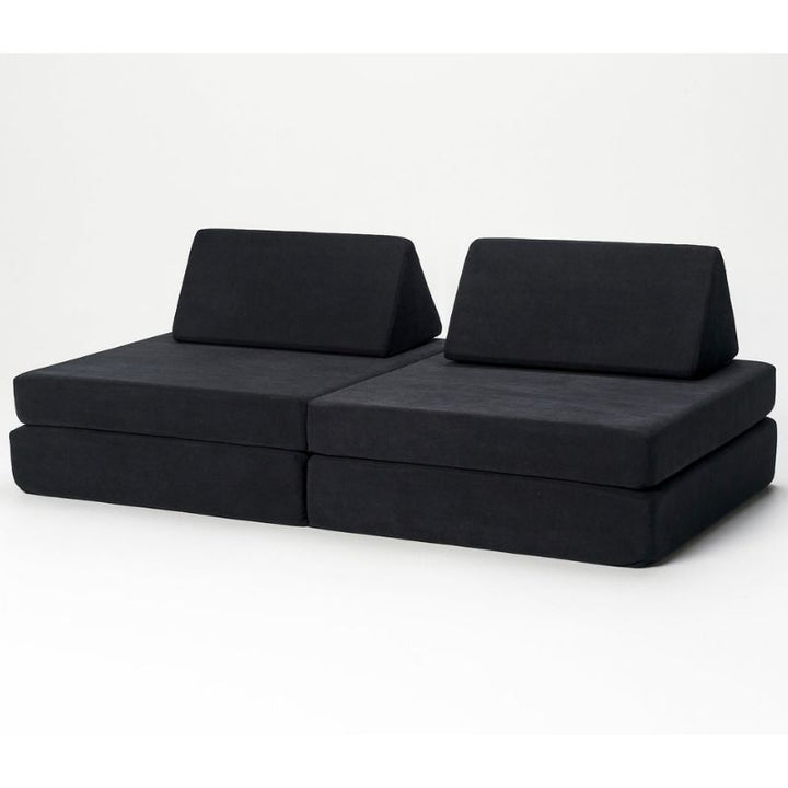 Kiddie Couch modular kids play couch in Jet Black colour, showing the microvelvet fabric cover option