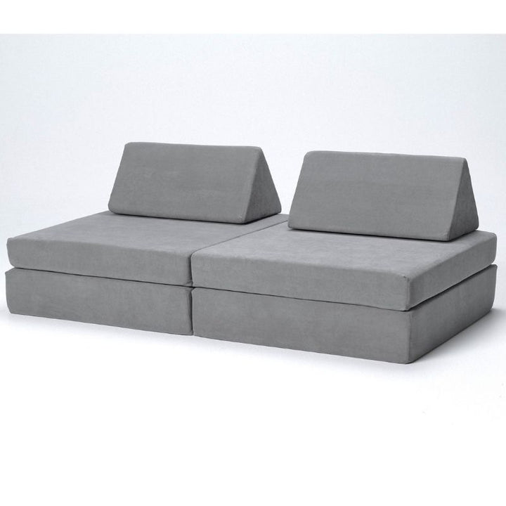 Kiddie Couch modular kids play couch in Koala Grey colour, showing the water-resistant microvelvet cover
