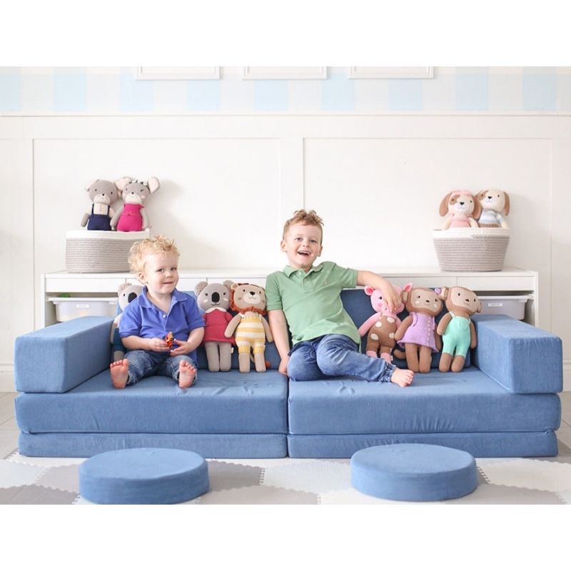 Kiddie Couch modular kids play couch in Pacific Blue styled in a children's living room