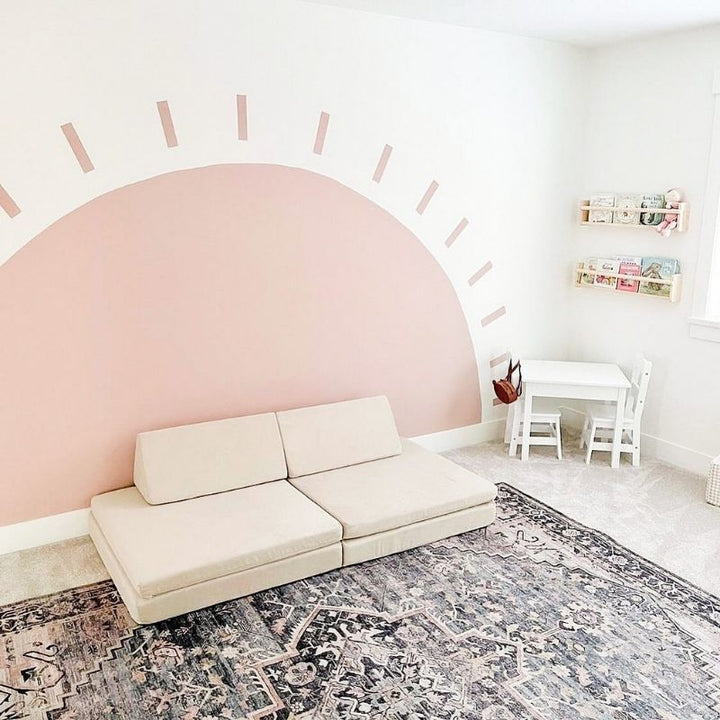 Second top-down view of the Kiddie Couch in Sand Beige showing the modular foam piece layout and configuration options