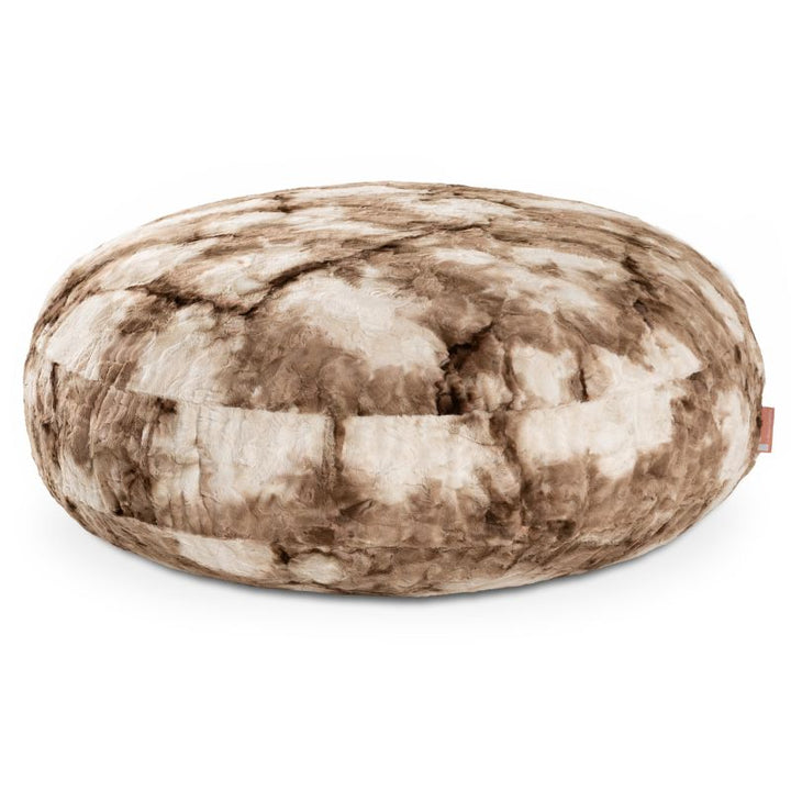 Raven-Symoné Lil' Cuddler kids bean bag lounger in Lush Tie-Dye Fur Coca Mocha, shown flat