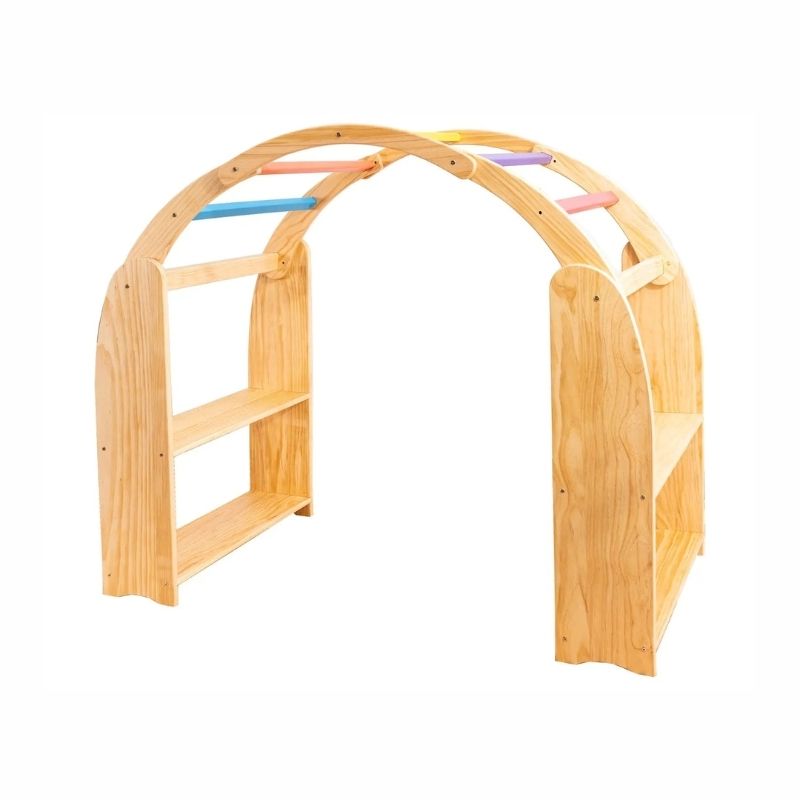 Clean view of the Kinderhuis Aurora Waldorf Playstand showing the solid pine wood construction and open-ended play arch design