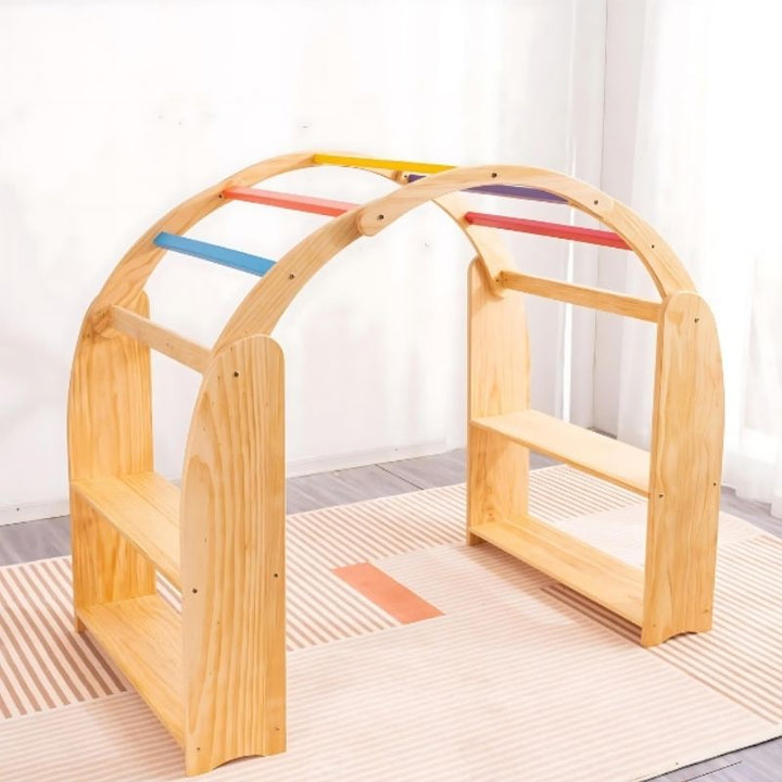 Kinderhuis Aurora Waldorf Playstand in landscape view, a solid pine wooden playstand for open-ended imaginative play in home and classroom settings