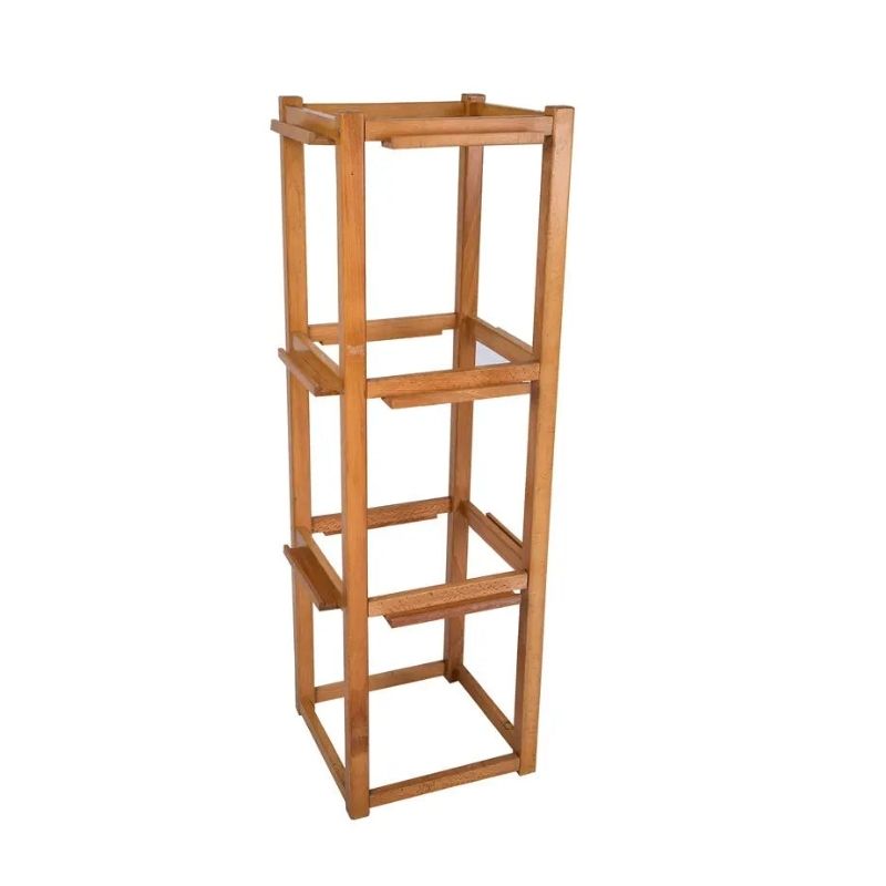 Kinderhuis Montessori dressing frames stand in beechwood, showing empty frame slots for Montessori practical life classroom use