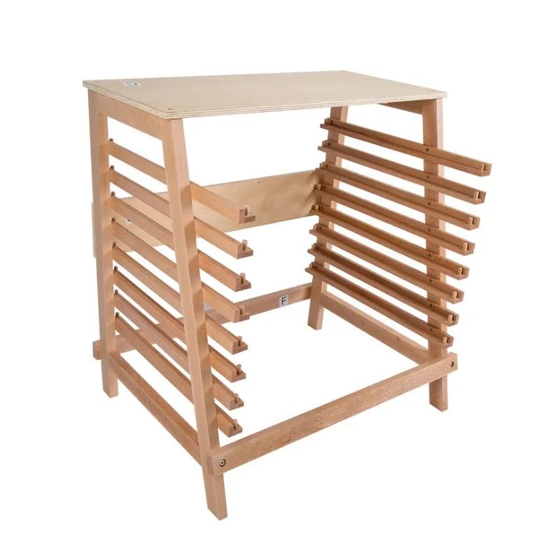 Kinderhuis Geography Cabinet with 8 Montessori puzzle maps, clean product view showing cabinet construction and storage design