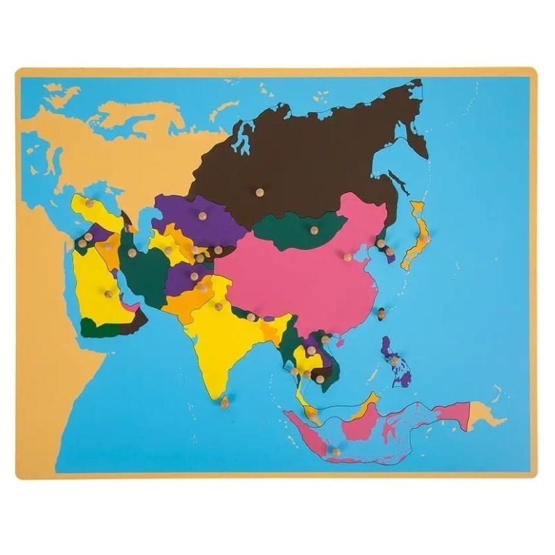 Kinderhuis Montessori geography cabinet Southeast Asia puzzle map showing precision laser-cut pieces for classroom use