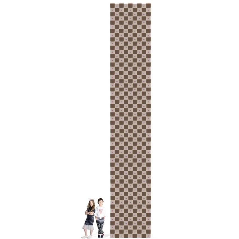 Height comparison chart showing the scale of the JollyHeap large magnetic foam block wall against two children