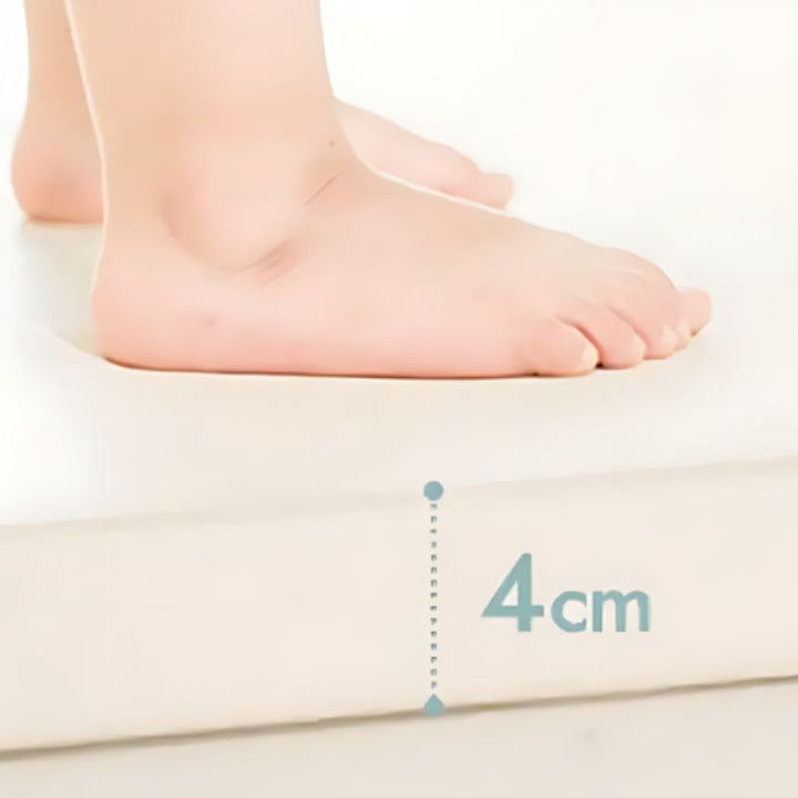 Licoco Clean Roll Playmat Plus Gray side view thickness showcase demonstrating the 4cm ultra-thick high-density PE foam that provides certified noise reduction and cushioned impact protection