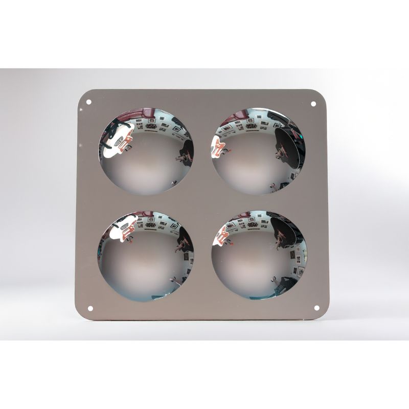 LiteZilla Sensory Bubble Mirror Panel in Silver with 4 bubble configuration, a convex acrylic sensory wall panel for classrooms and therapy rooms