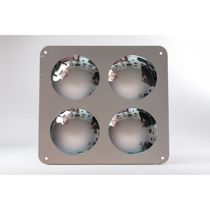 LiteZilla Sensory Bubble Mirror Panel in Silver with 4 bubble configuration, a convex acrylic sensory wall panel for classrooms and therapy rooms