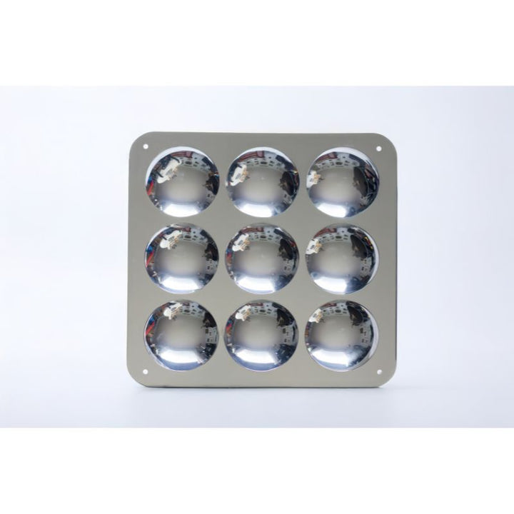 LiteZilla Sensory Bubble Mirror Panel in Silver with 9 convex bubble domes, providing visual stimulation and sensory engagement for therapy spaces and schools