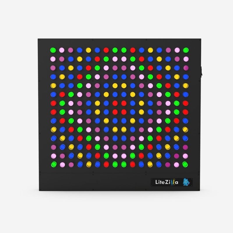 Clean front-facing product image of the LiteZilla Giant Lite Brite in black frame configuration, ready for installation