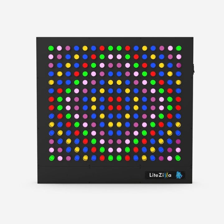 Clean front-facing product image of the LiteZilla Giant Lite Brite in black frame configuration, ready for installation