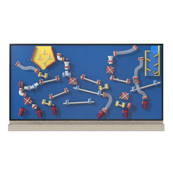 LiteZilla MagWiz Magnet Wall Kidnetics 10x5 third angle showing full interactive surface with ball-run pathways for STEM learning