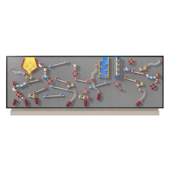 LiteZilla MagWiz Magnet Wall Kidnetics 15x5 second angle showing ramp and funnel configurations on wide interactive sensory wall