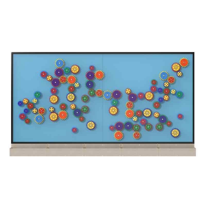LiteZilla MagWiz Magnet Wall Sensory Gears 10x5 configuration installed as a wide interactive magnetic sensory wall