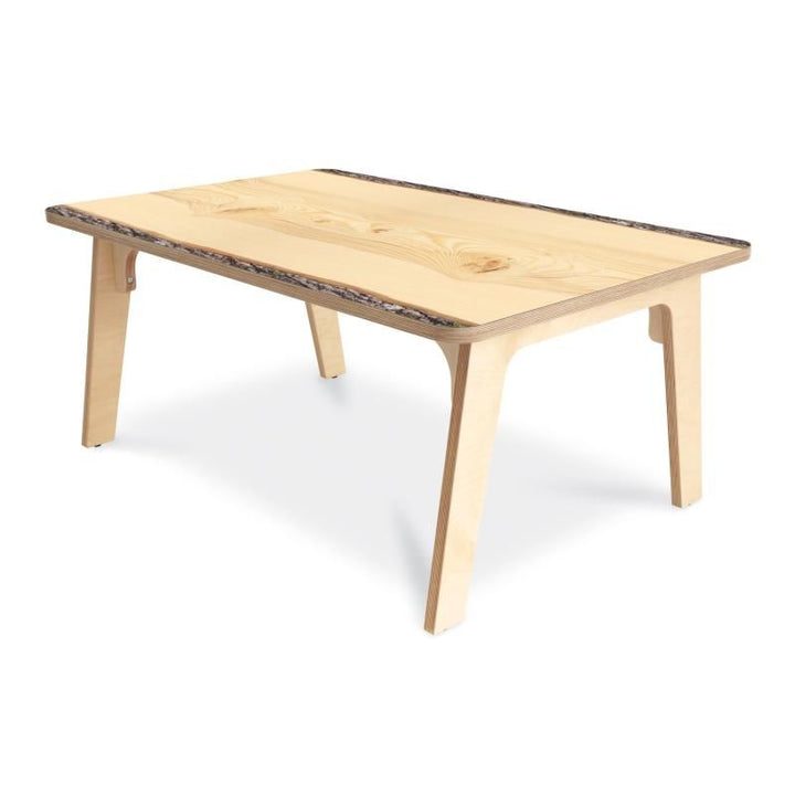 Whitney Brothers Nature View Live Edge Activity Table in rectangle shape, a birch plywood kids table with a lifelike bark edge and natural wood grain top