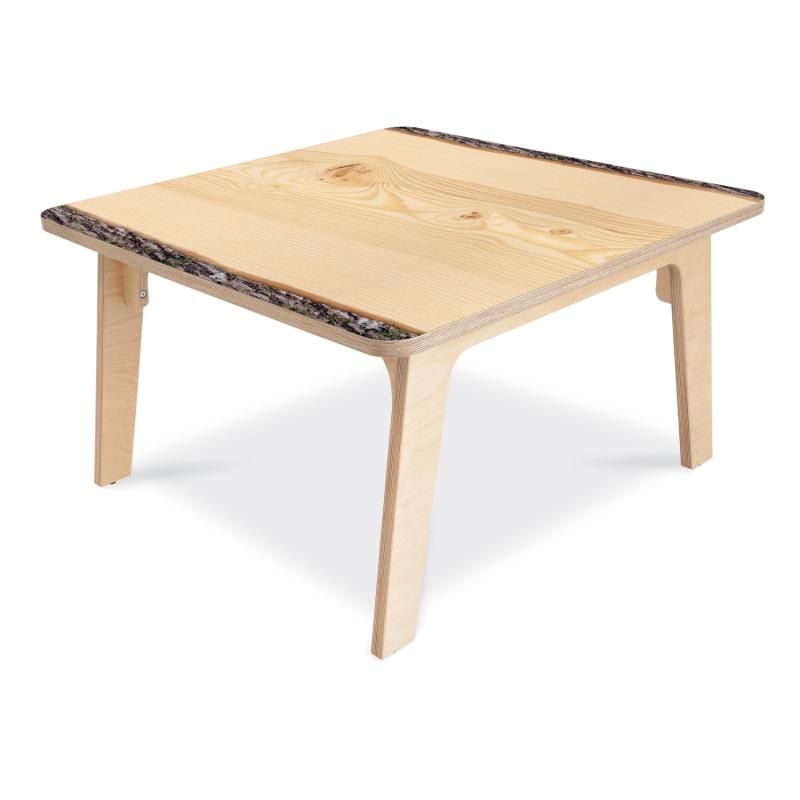 Whitney Brothers Nature View Live Edge Activity Table in square shape, birch plywood classroom furniture with a realistic bark edge and wood grain surface