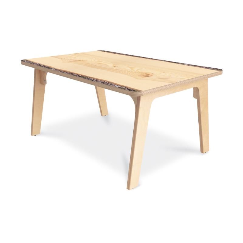 Whitney Brothers Nature View Live Edge Rectangle Table 22H with natural wood grain top and taller birch legs, a kids activity table for older learners